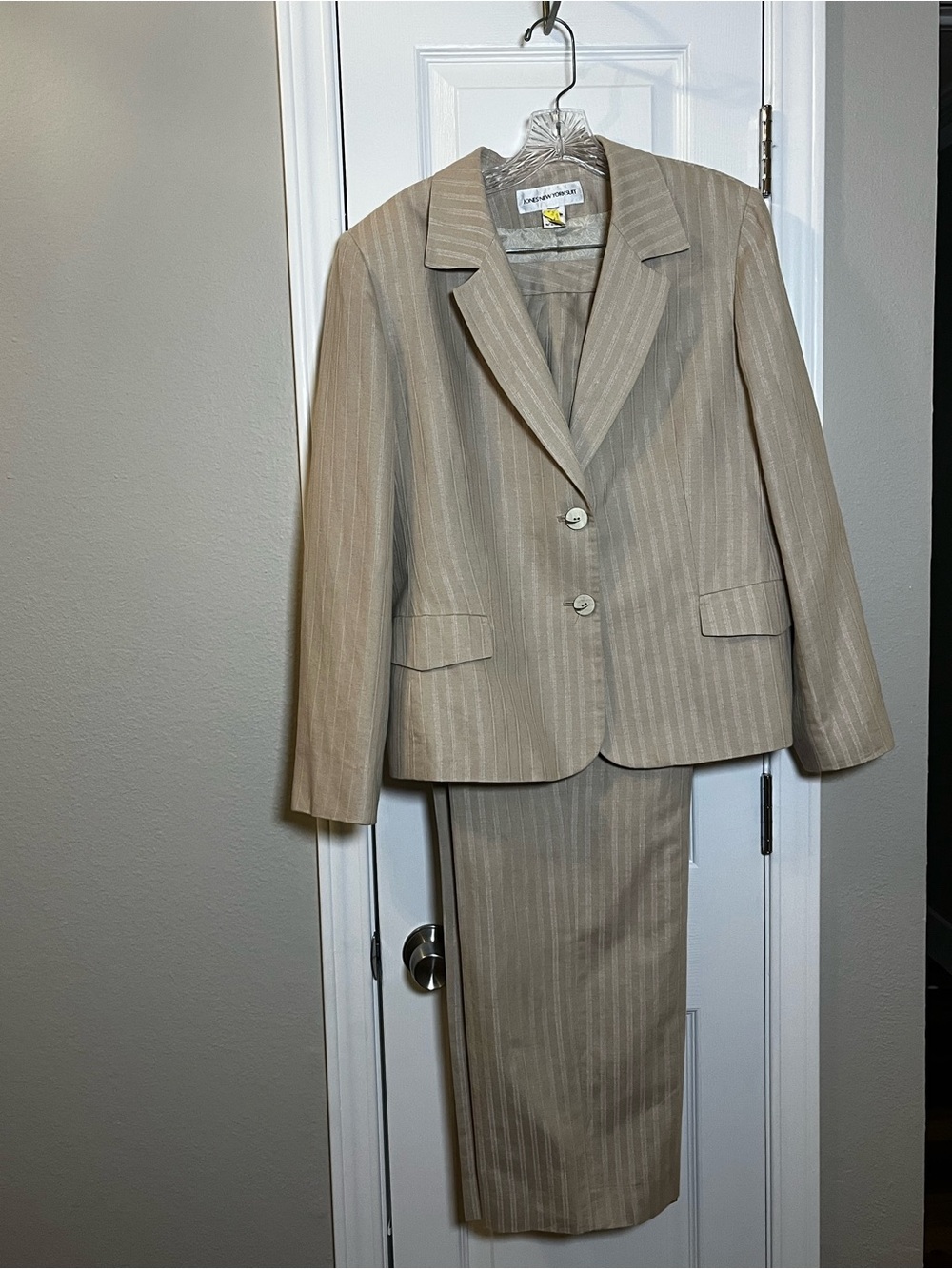 Jones New York Beige Pinstripe Pantsuit